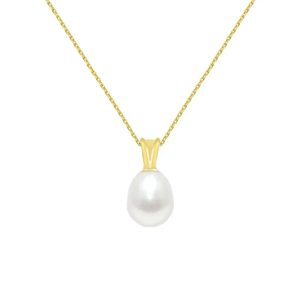 Collier - Pendentif Or Jaune et Perle de Culture Goutte - Chaine Dorée Offerte - Femme