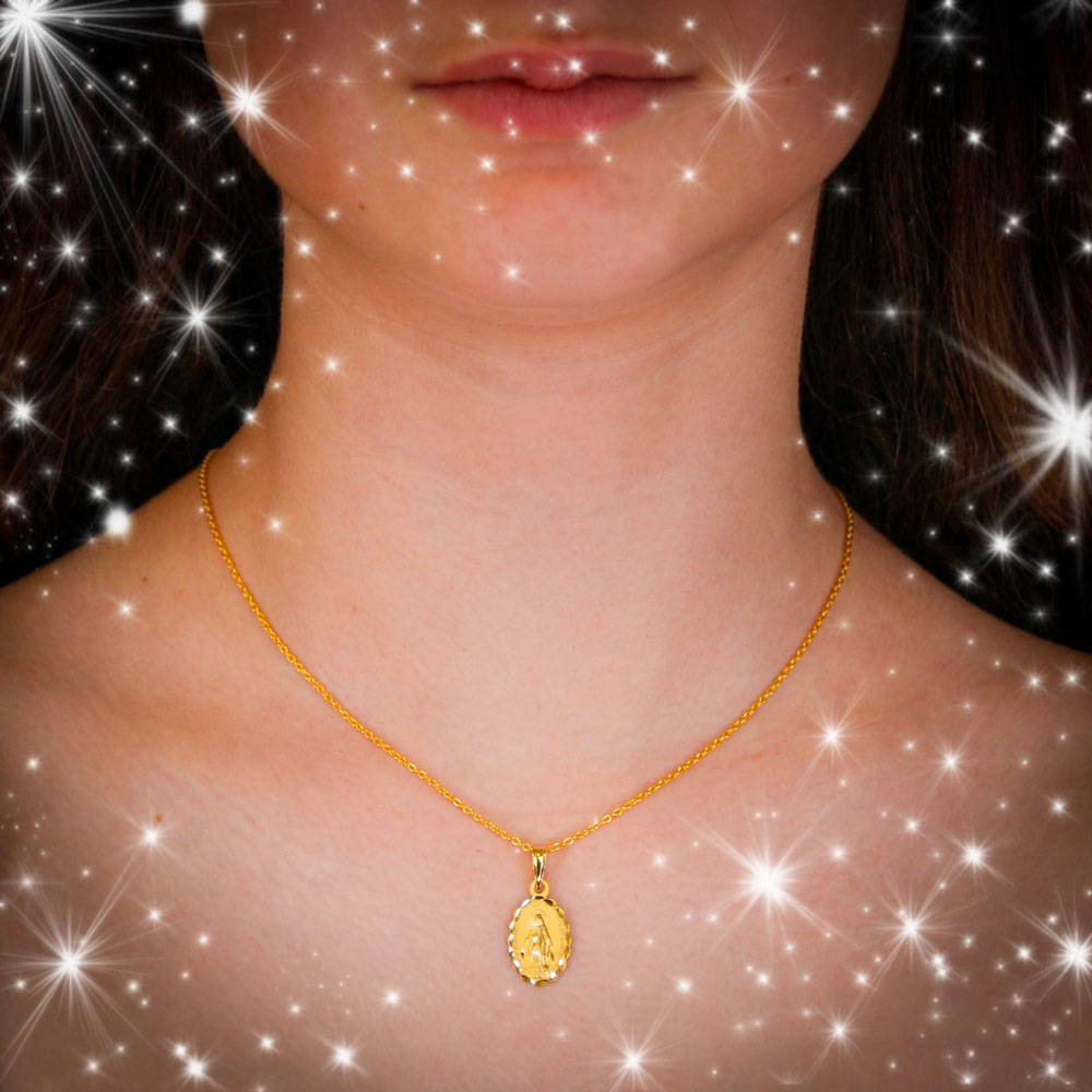 Collier - Médaille Or 18 Carats 750/1000 Vierge Miraculeuse - Chaine Dorée