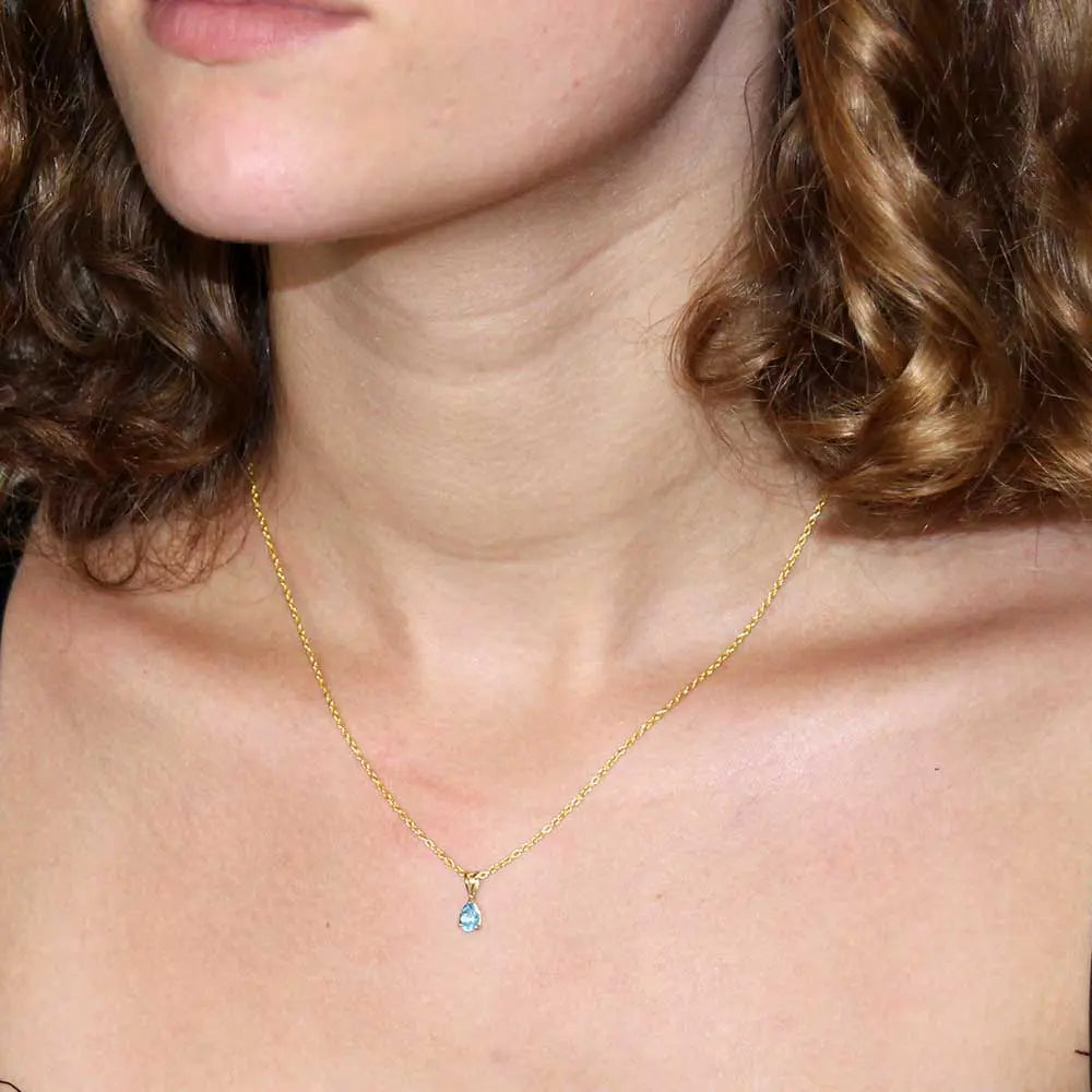 Collier - Pendentif Or Jaune Topaze Bleue Goutte - Femme