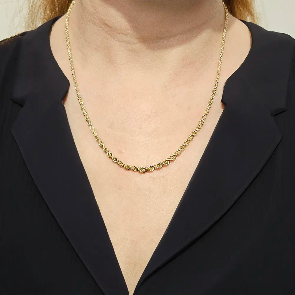 Collier Or Jaune - Maille Corde en Chute