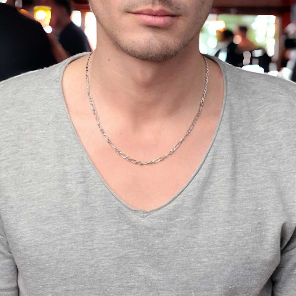 Collier / Chaîne Homme Argent 925 - Maille Figaro Alternée 1+2