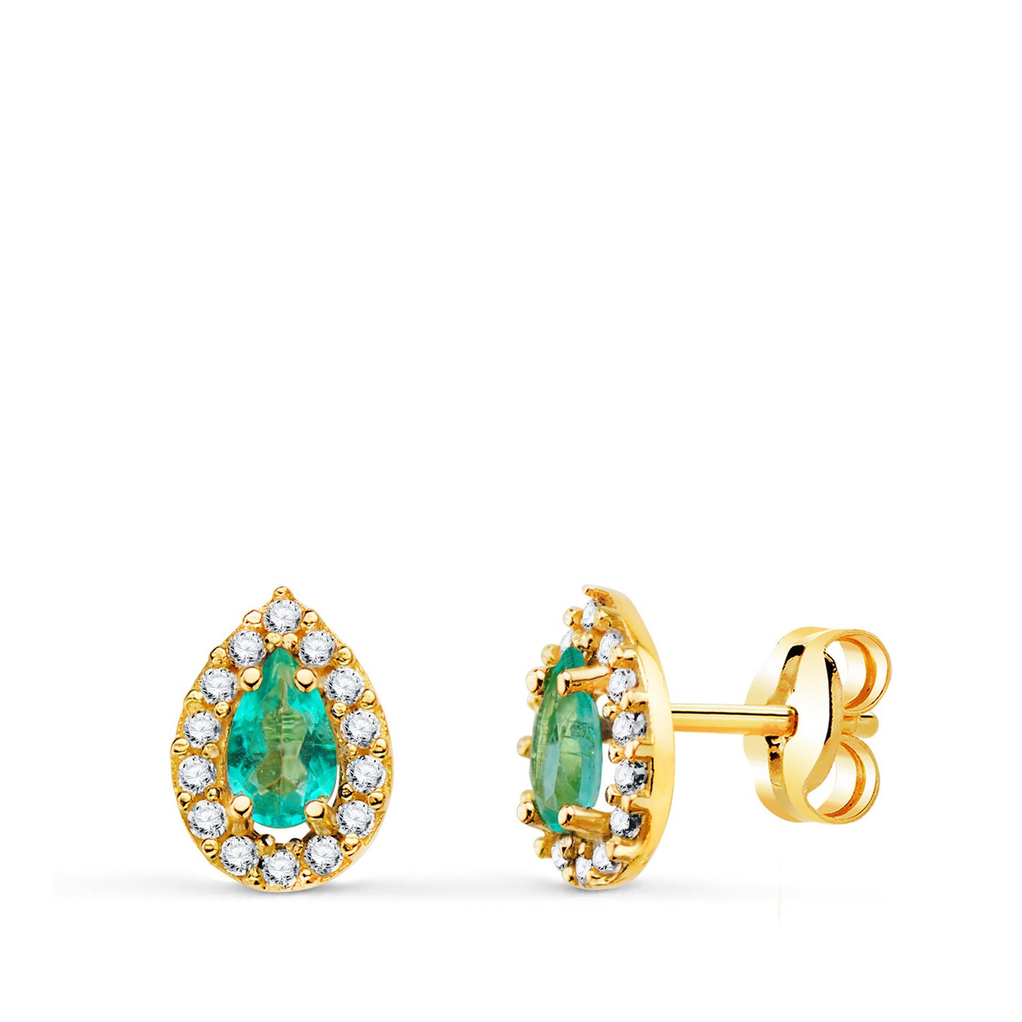 Boucles d'Oreilles Or 18 Carats 750/000 Jaune Étoile - Malachite et Zirconium