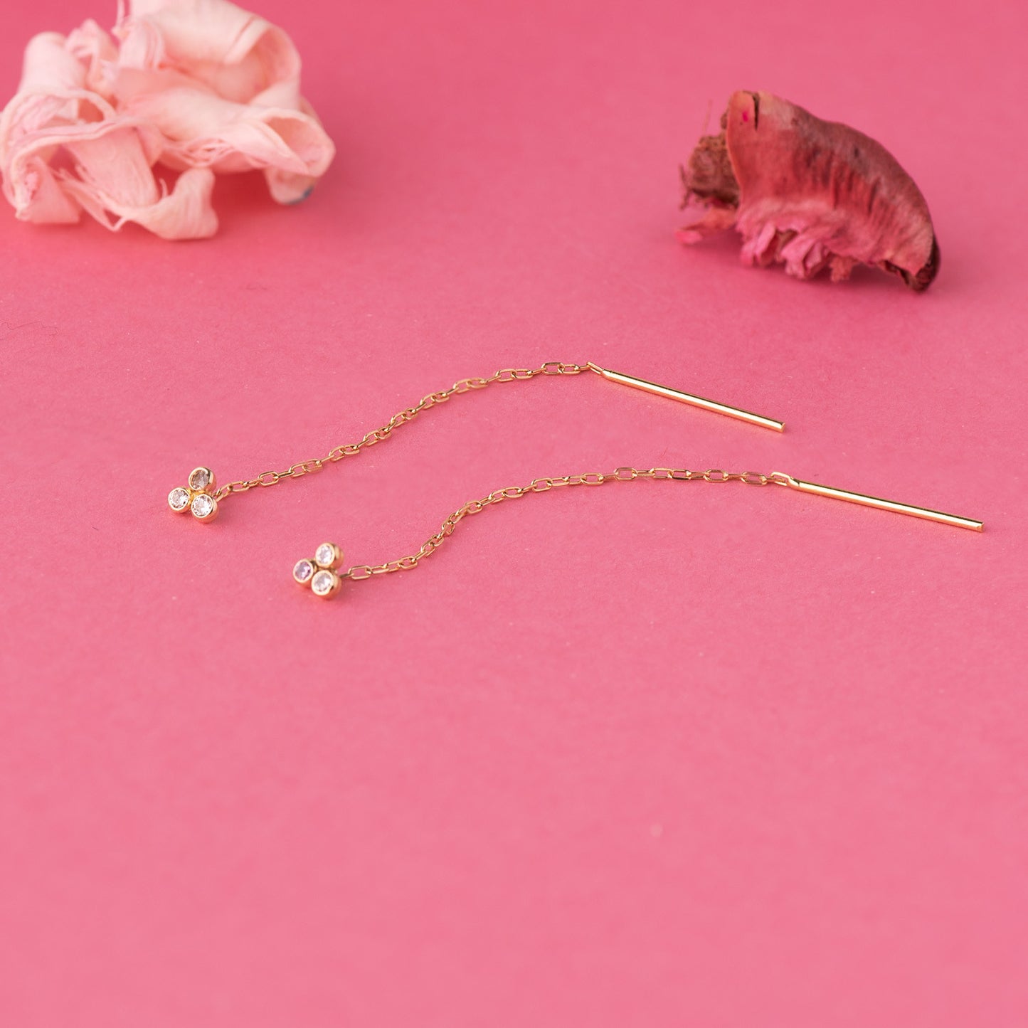 Boucles d'Oreilles Or 18 Carats 750/000 Jaune Pendantes - Zirconium