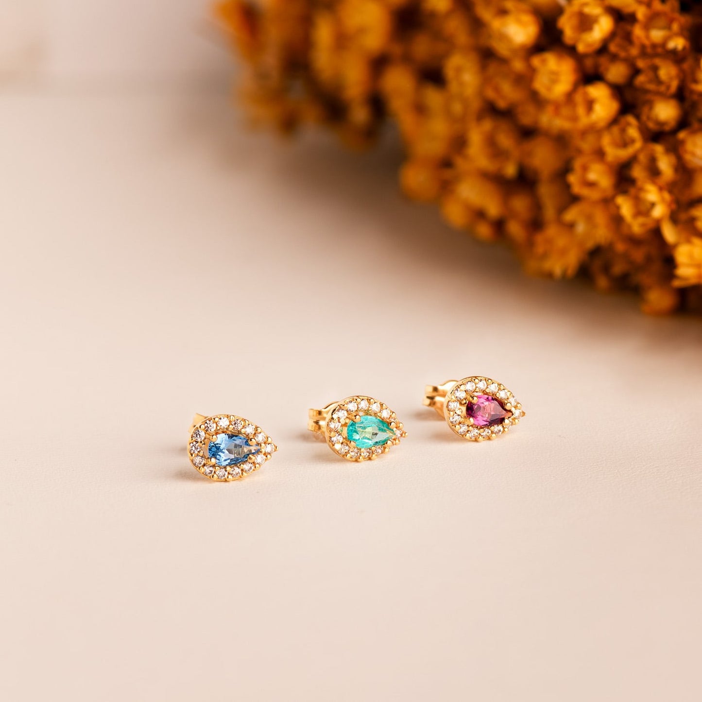 Boucles d'Oreilles Or 18 Carats 750/000 Jaune - Pierre Bleue et Zirconium