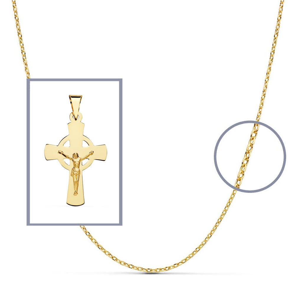 Pendentif - Médaille Christ sur la Croix Or 18 Carats 750/000 Jaune - Chaine Offerte