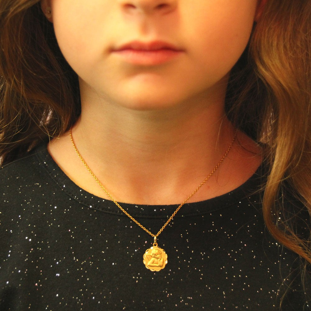 Collier - Médaille Or 18 Carats 750/1000 Ange - Chaîne Dorée - Gravure Offerte