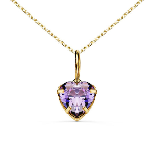 Collier - Pendentif Or Jaune 18 Carats 750/000 - Zirconium Améthyste - Chaine Dorée