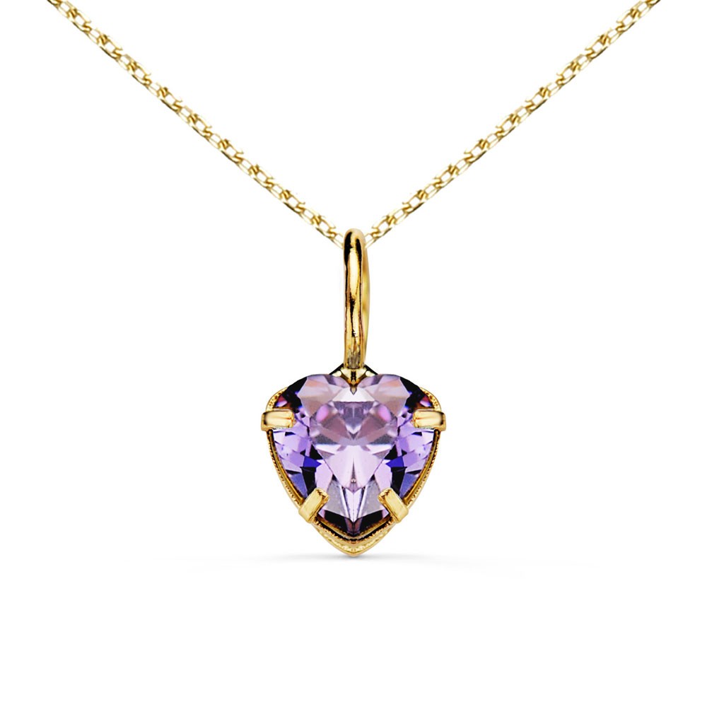 Collier - Pendentif Or Jaune 18 Carats 750/000 - Zirconium Améthyste - Chaine Dorée