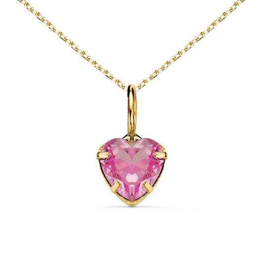 Collier - Pendentif Or Jaune 18 Carats 750/000 - Zirconium Rose - Chaine Dorée