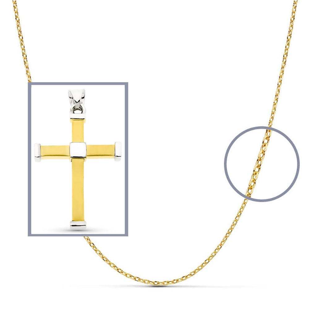 Pendentif - Médaille Croix Or 18 Carats 750/000 Bicolore - Chaine Offerte