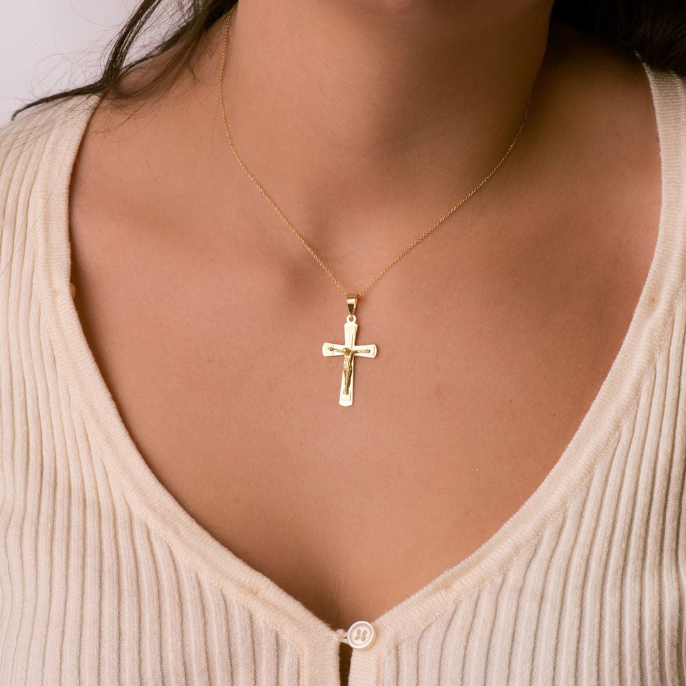 Pendentif - Médaille Christ sur la Croix Or 18 Carats 750/000 Jaune - Chaine Offerte