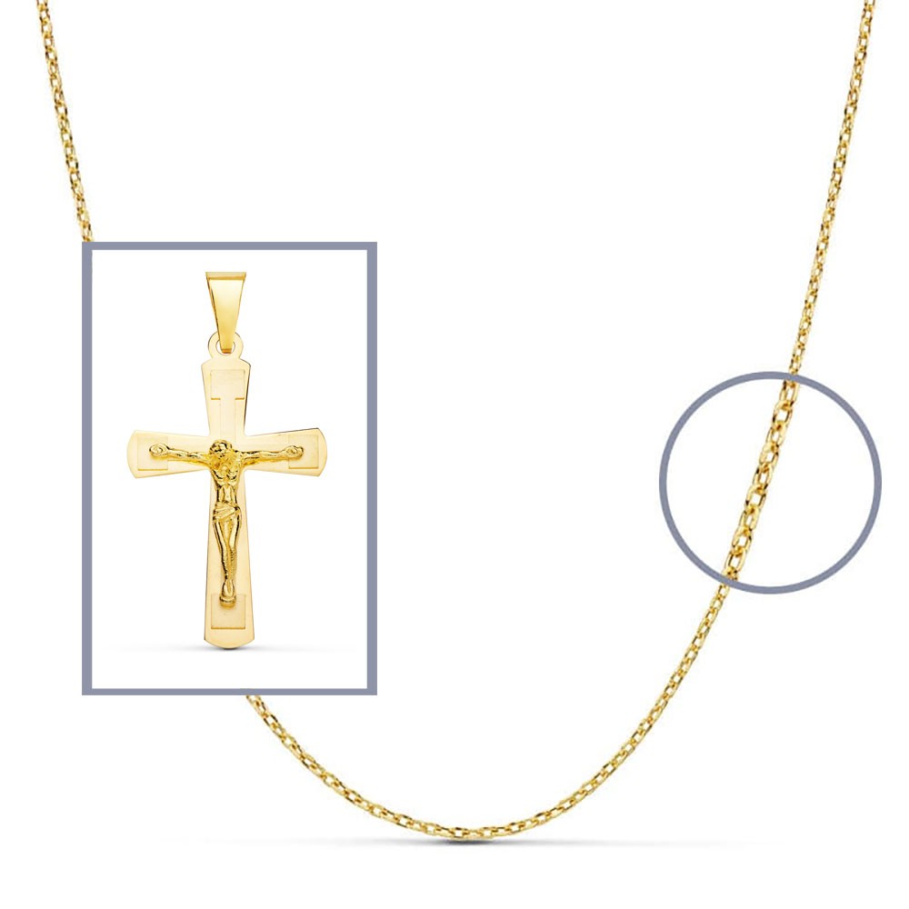 Pendentif - Médaille Christ sur la Croix Or 18 Carats 750/000 Jaune - Chaine Offerte