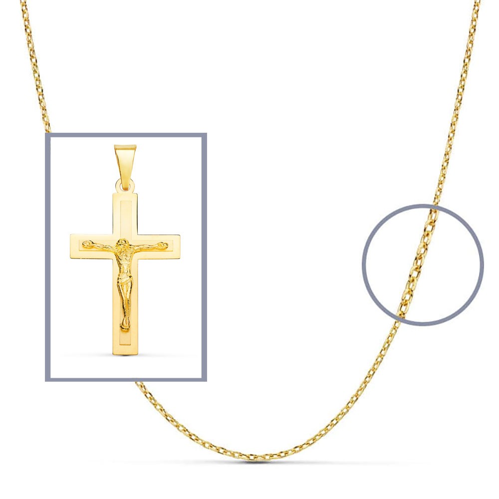 Pendentif - Médaille Christ sur la Croix Or 18 Carats 750/000 Jaune - Chaine Offerte