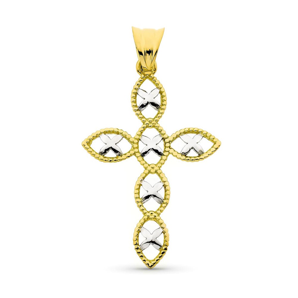 Pendentif - Médaille Croix Or 18 Carats 750/000 Bicolore - Chaine Offerte