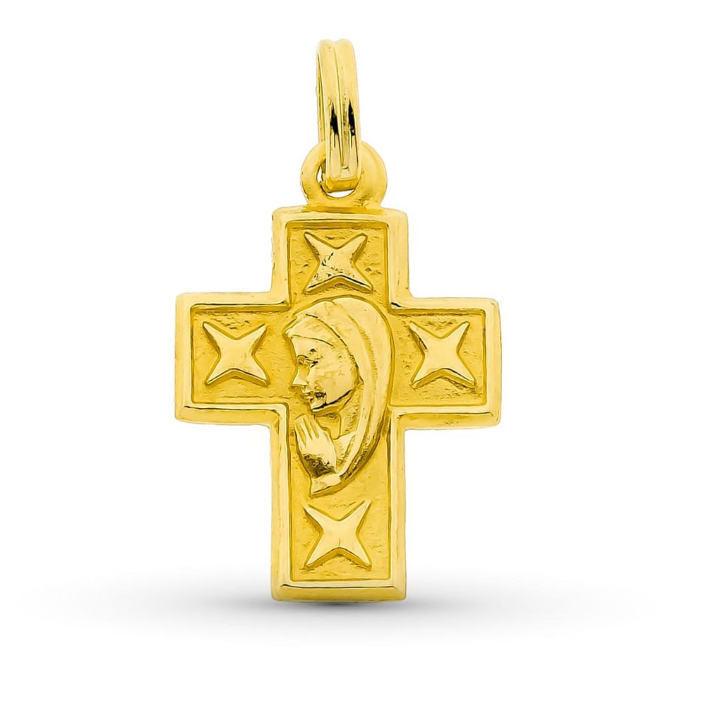 Pendentif - Médaille Croix Vierge Or 18 Carats 750/000 Jaune - Chaine Offerte