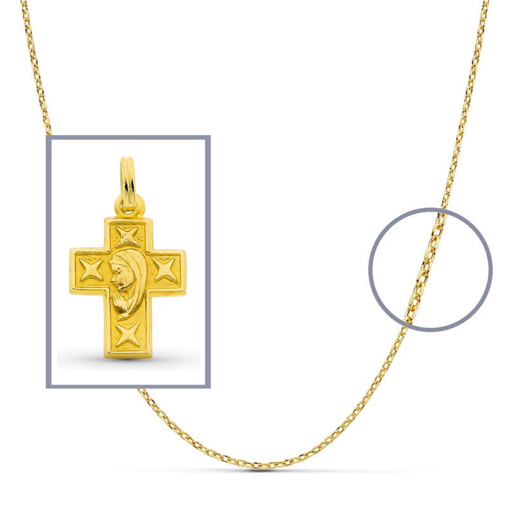 Pendentif - Médaille Croix Vierge Or 18 Carats 750/000 Jaune - Chaine Offerte
