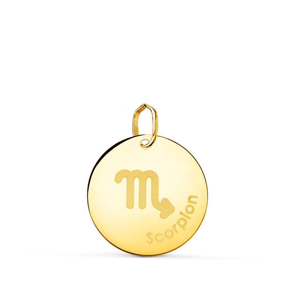 Pendentif Médaille Or 18 Carats 750 Jaune - Zodiaque Scorpion - Chaine et Gravure Offertes