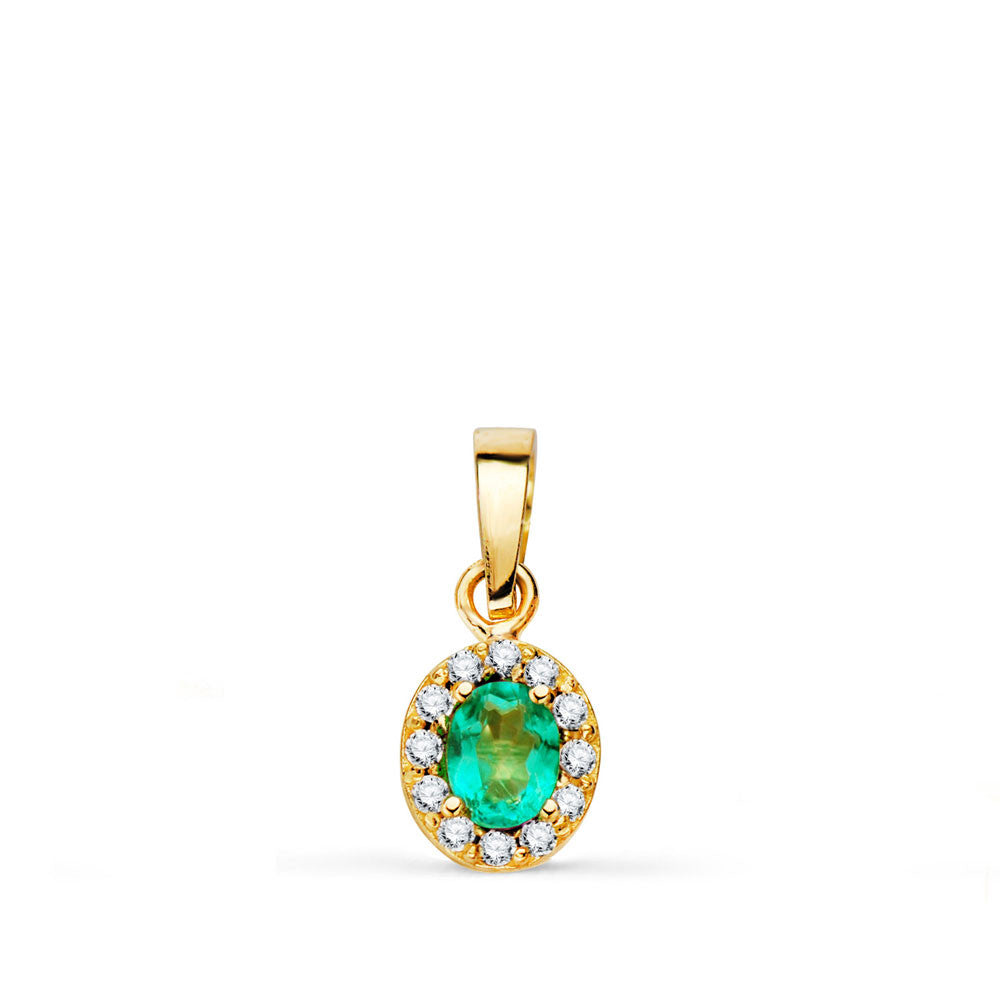 Pendentif Or 18 Carats 750 Jaune Topaze Paraiba et Zirconiums - Motif Ovale - Chaine Offerte