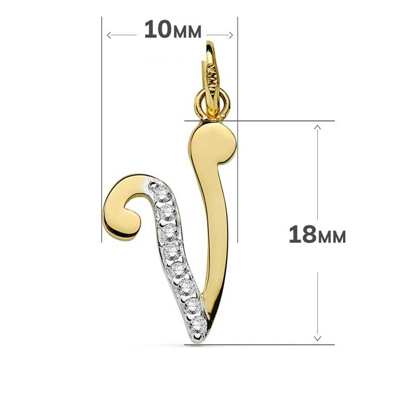 Pendentif Or 18 Carats 750 Serti de Zirconiums - Initiale Lettre "V" - Chaine Offerte
