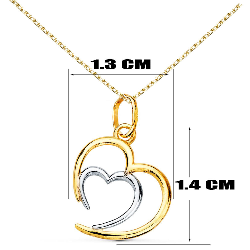 Collier - Pendentif Or 18 Carats 750/000 Bicolore - Coeur Double - Chaine Dorée