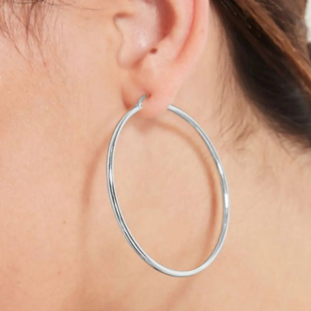 Boucles d'Oreilles Or Blanc - Créoles Femme