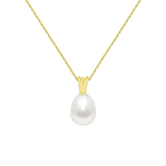 Collier - Pendentif Or Jaune et Perle de Culture Goutte - Chaine Dorée Offerte - Femme