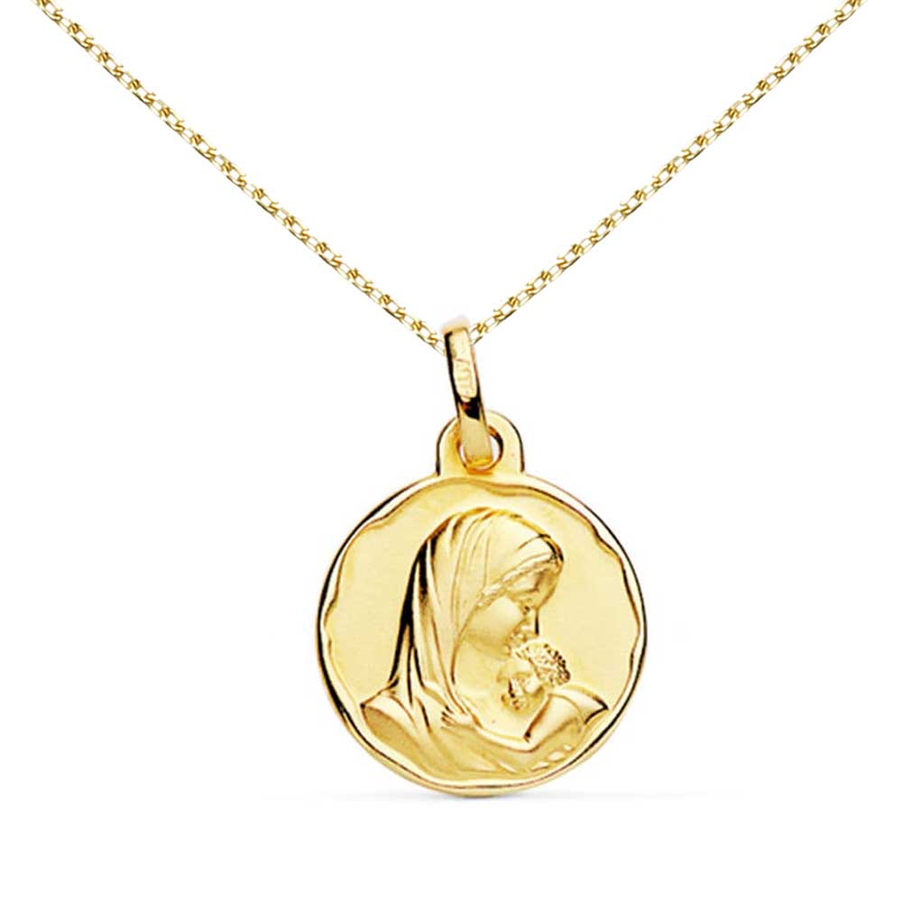 Médaille Vierge à l'Enfant Or Jaune - Chaîne Dorée - Gravure Offerte