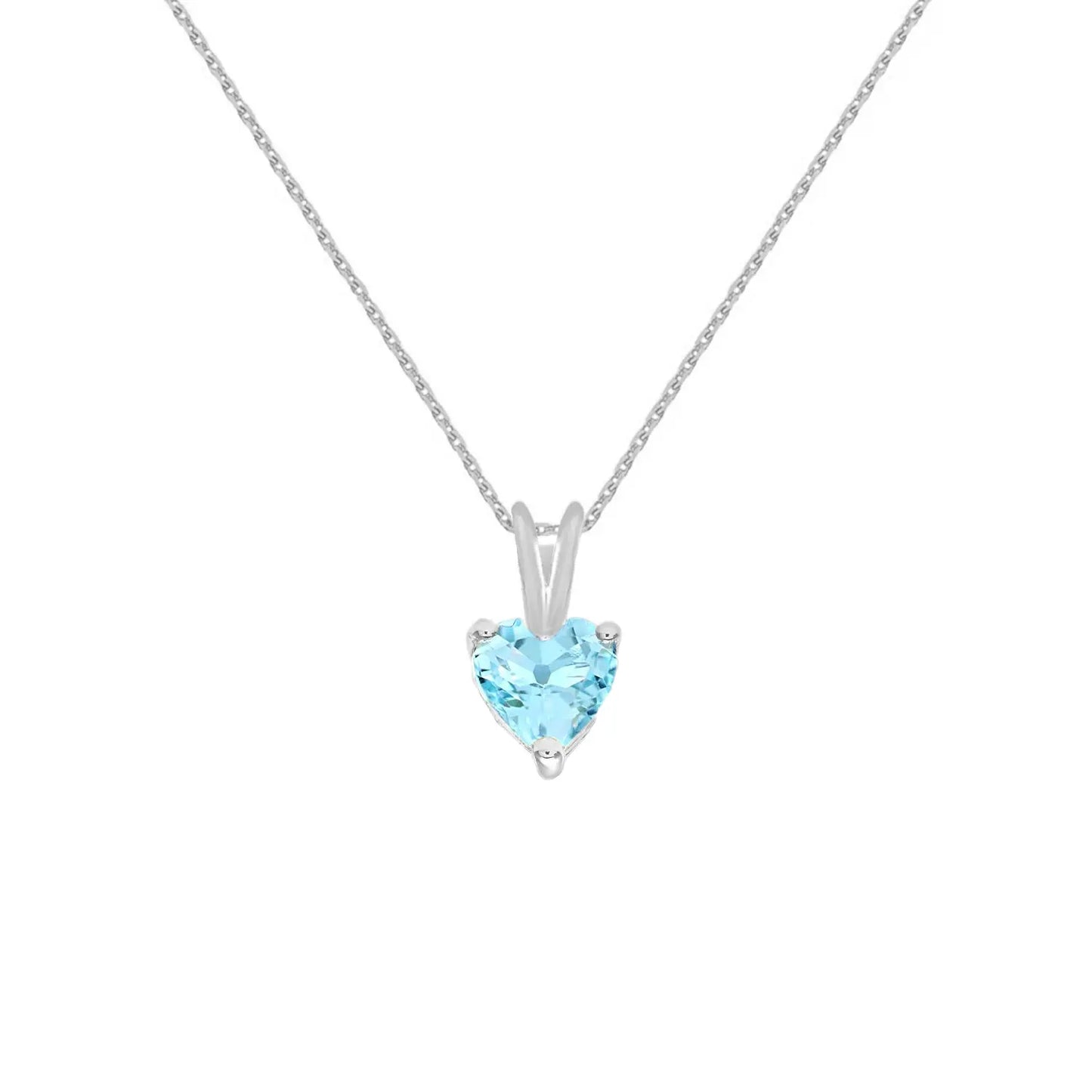 Collier - Pendentif Or Blanc Topaze Bleue Coeur - Femme