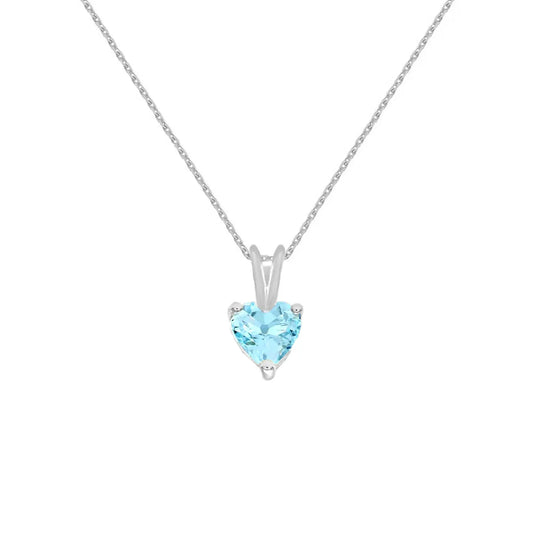 Collier - Pendentif Or Blanc Topaze Bleue Coeur - Femme