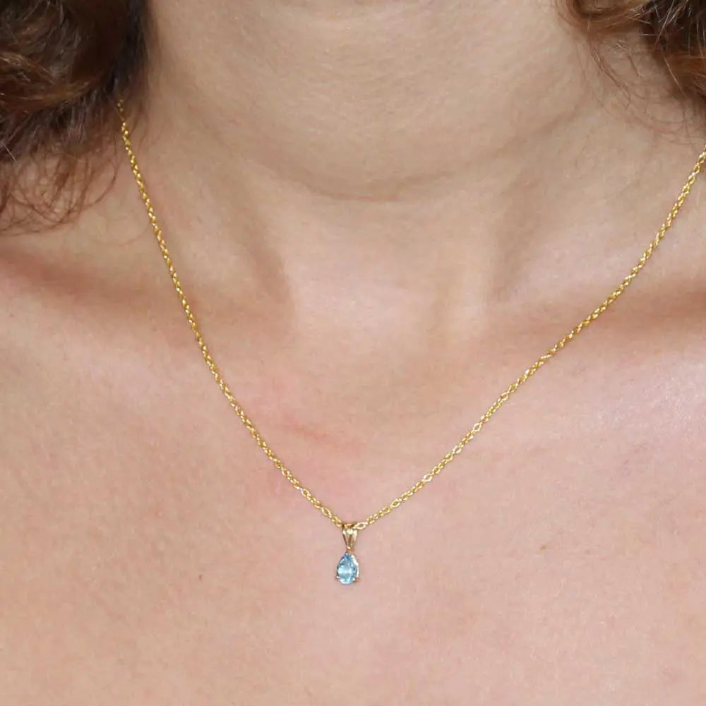 Collier - Pendentif Or Jaune Topaze Bleue Goutte - Femme