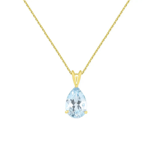 Collier - Pendentif Or Jaune Topaze Bleue Goutte - Femme