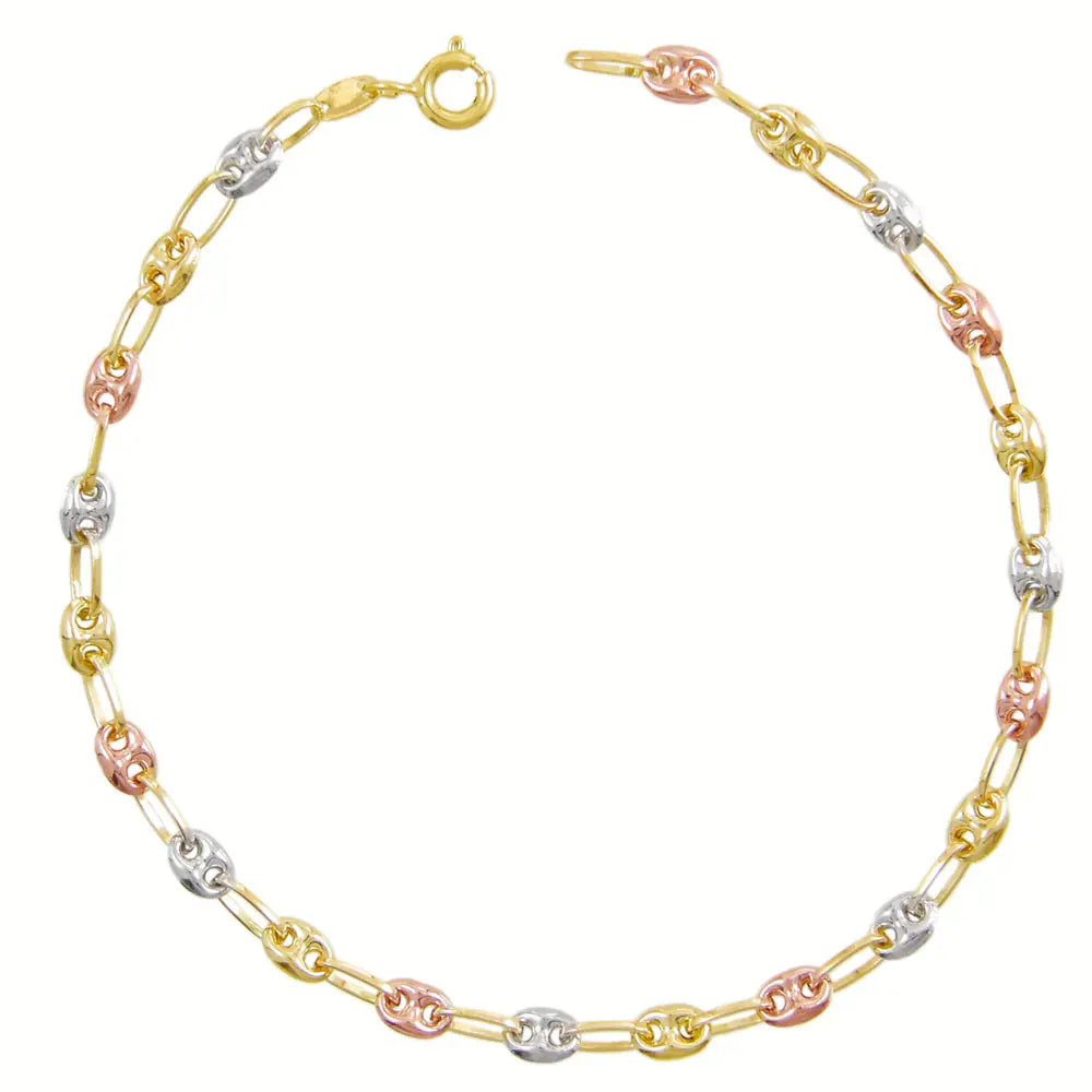 Bracelet 3 Ors - Or Tricolore - Grain de Café Jaune, Blanc et Rose - Femme