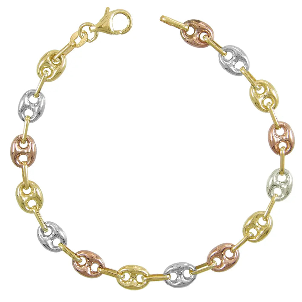 Bracelet 3 Ors - Or Tricolore - Grain de Café Jaune, Blanc et Rose - Femme