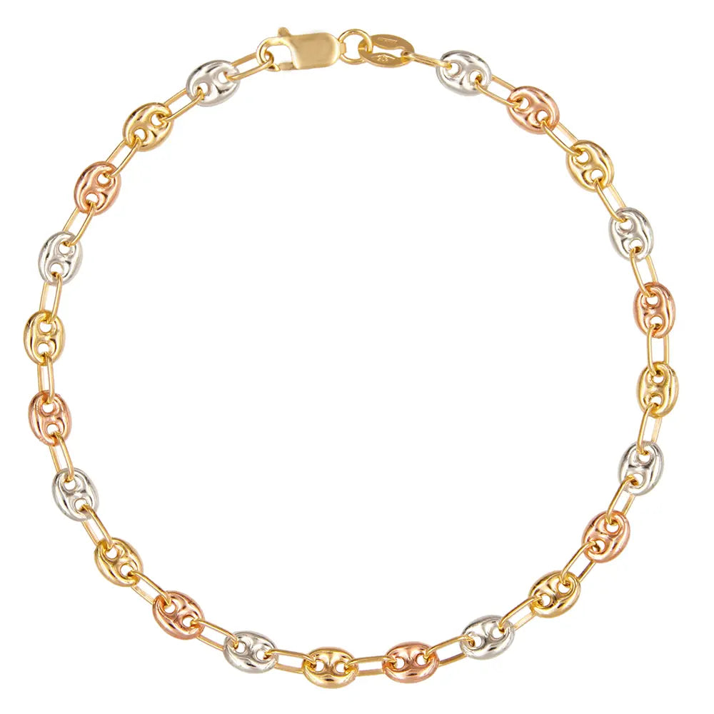 Bracelet 3 Ors - Or Tricolore - Grain de Café Jaune, Blanc et Rose - Femme