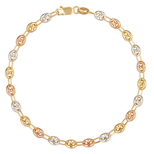 Bracelet 3 Ors - Or Tricolore - Grain de Café Jaune, Blanc et Rose - Femme