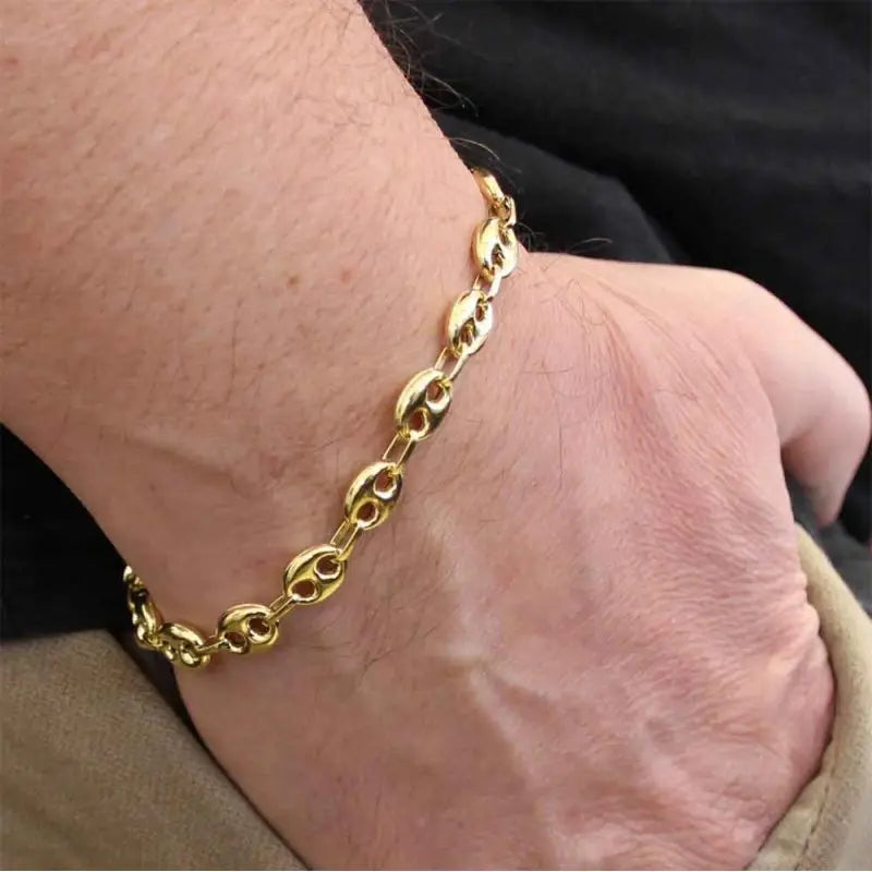 Bracelet Or Jaune Maille Grain de Café - Homme