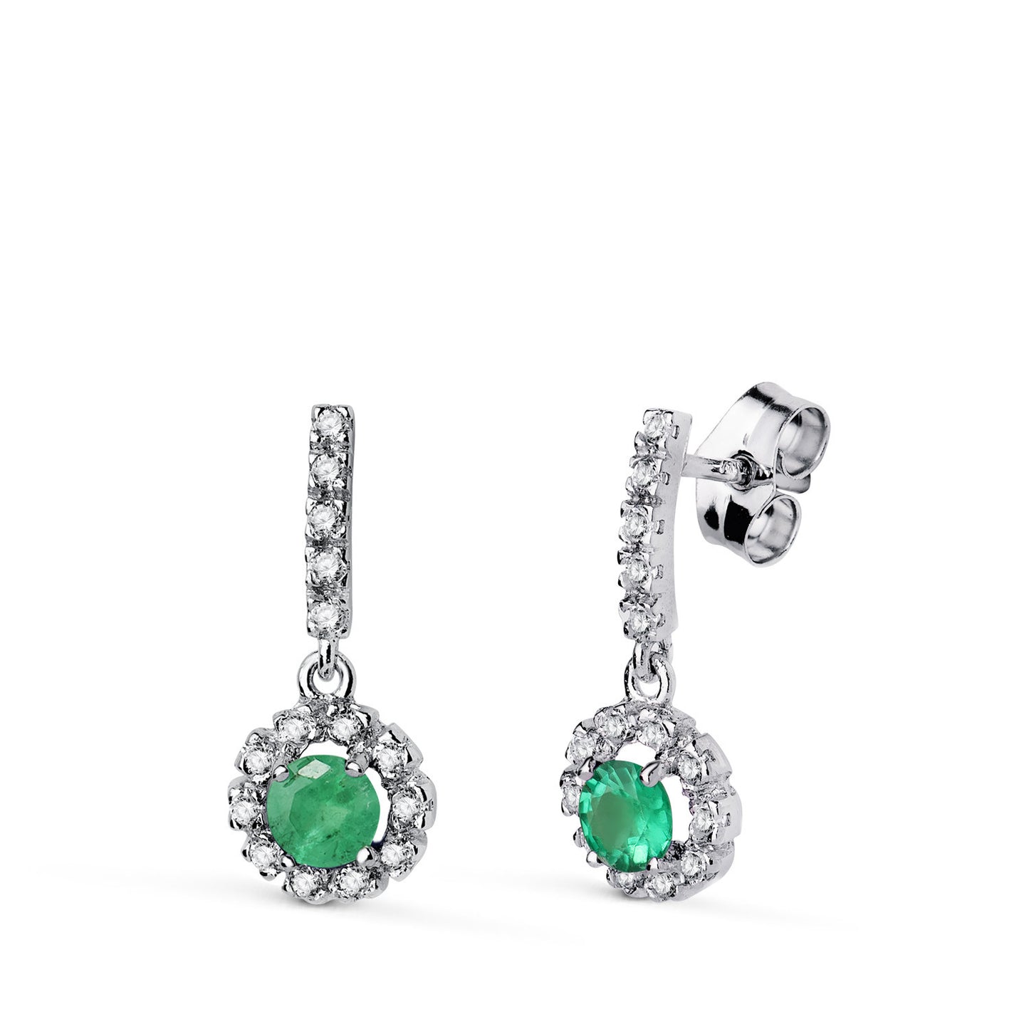 Boucles d'Oreilles Or 18 Carats 750/000 Blanc Emeraude