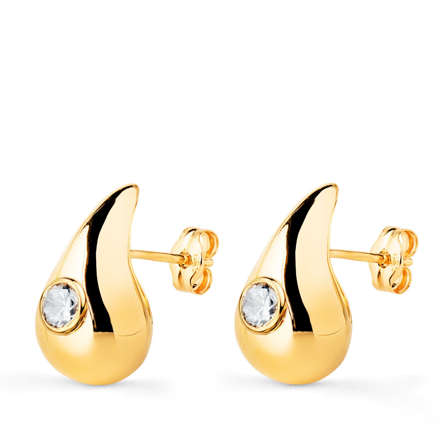 Boucles d'Oreilles Or 18 Carats 750/000 Jaune Goutte - Zirconium