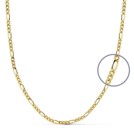 Collier Chaine Or 18 Carats 750/000 Jaune Maille Alternée Figaro - 50cm