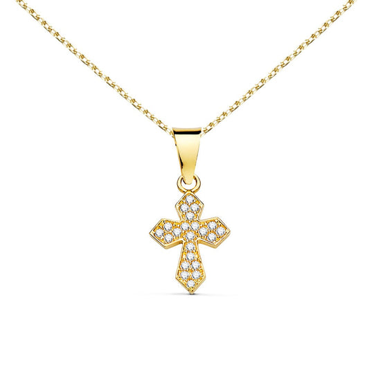 Collier - Médaille Croix Or 18 Carats 750/000 Jaune et Zirconiums - Chaine Dorée