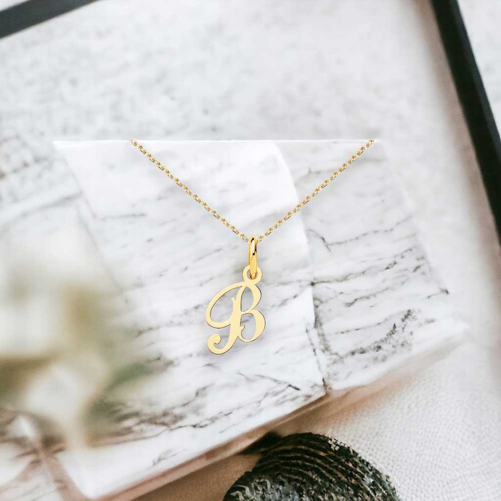 Collier - Pendentif Lettre "B" Or 750/1000 - Chaine Dorée