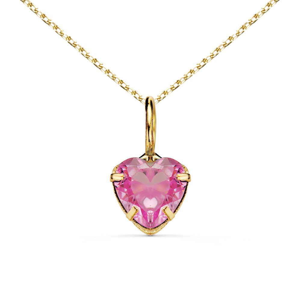 Collier - Pendentif Or Jaune 18 Carats 750/000 - Zirconium Rose - Chaine Dorée