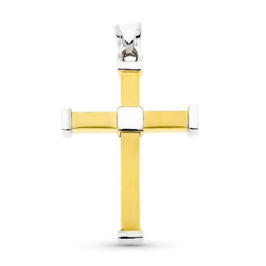 Pendentif  - Médaille Croix Or 18 Carats 750/000 Bicolore - Chaine Offerte
