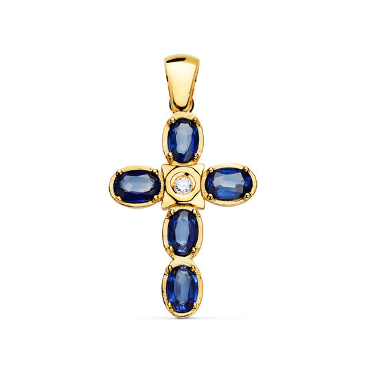 Croix Or 18 Carats 750/000 Saphirs et Diamant