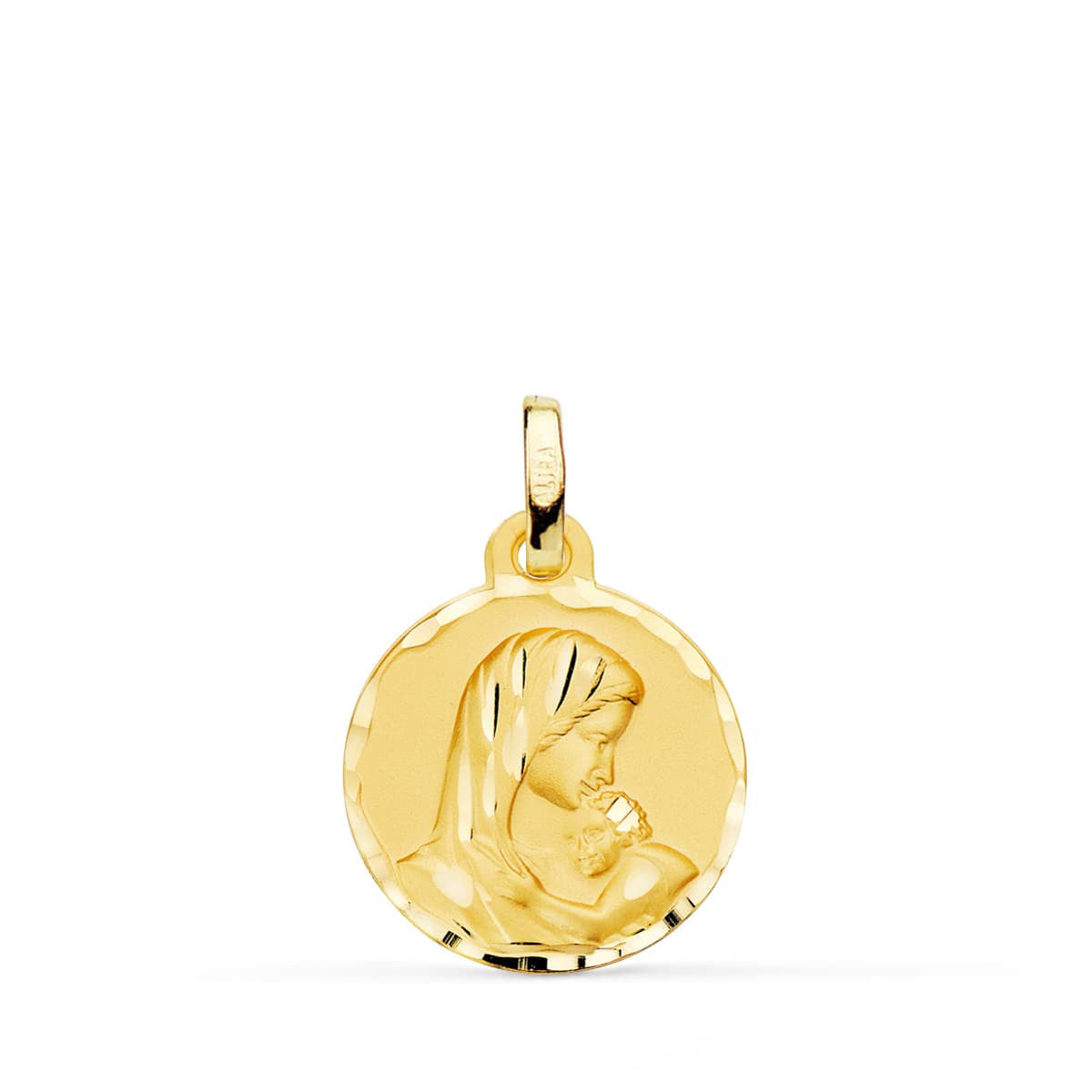 Médaille Or 18 Carats 750 Jaune Vierge à l'Enfant 16mm - Chaîne et Gravure Offertes