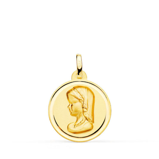 Médaille Or 18 Carats 750 Jaune Vierge Marie Jeune 18mm - Chaîne et Gravure Offerte