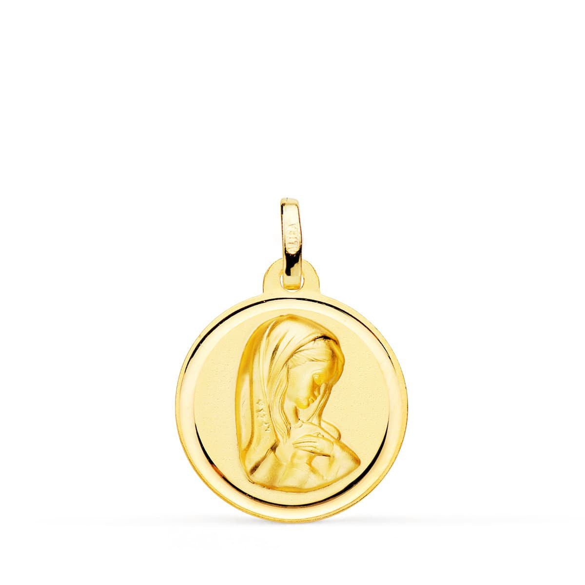 Médaille Or 18 Carats 750 Jaune Vierge Marie Jeune 18mm - Chaîne et Gravure Offerte