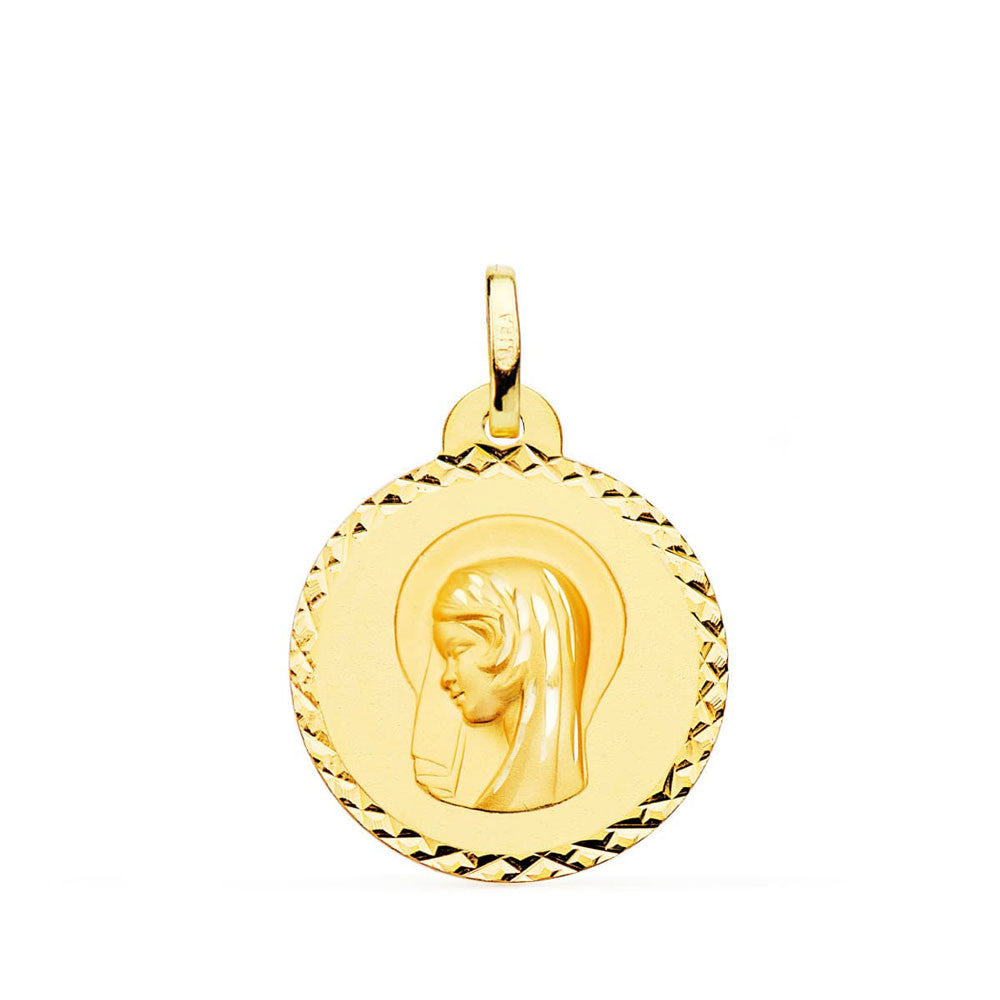 Médaille Or 18 Carats 750 Jaune Vierge Marie Jeune 22mm - Chaîne et Gravure Offerte