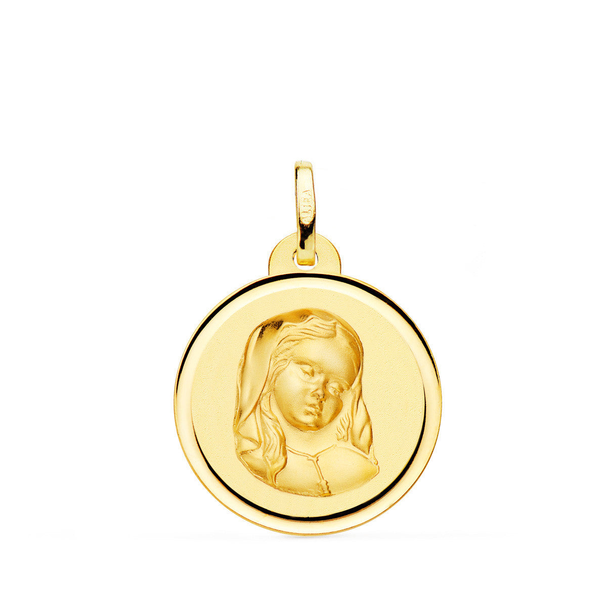 Médaille Or 18 Carats 750 Jaune Vierge Marie Jeune 2cm - Chaîne et Gravure Offerte