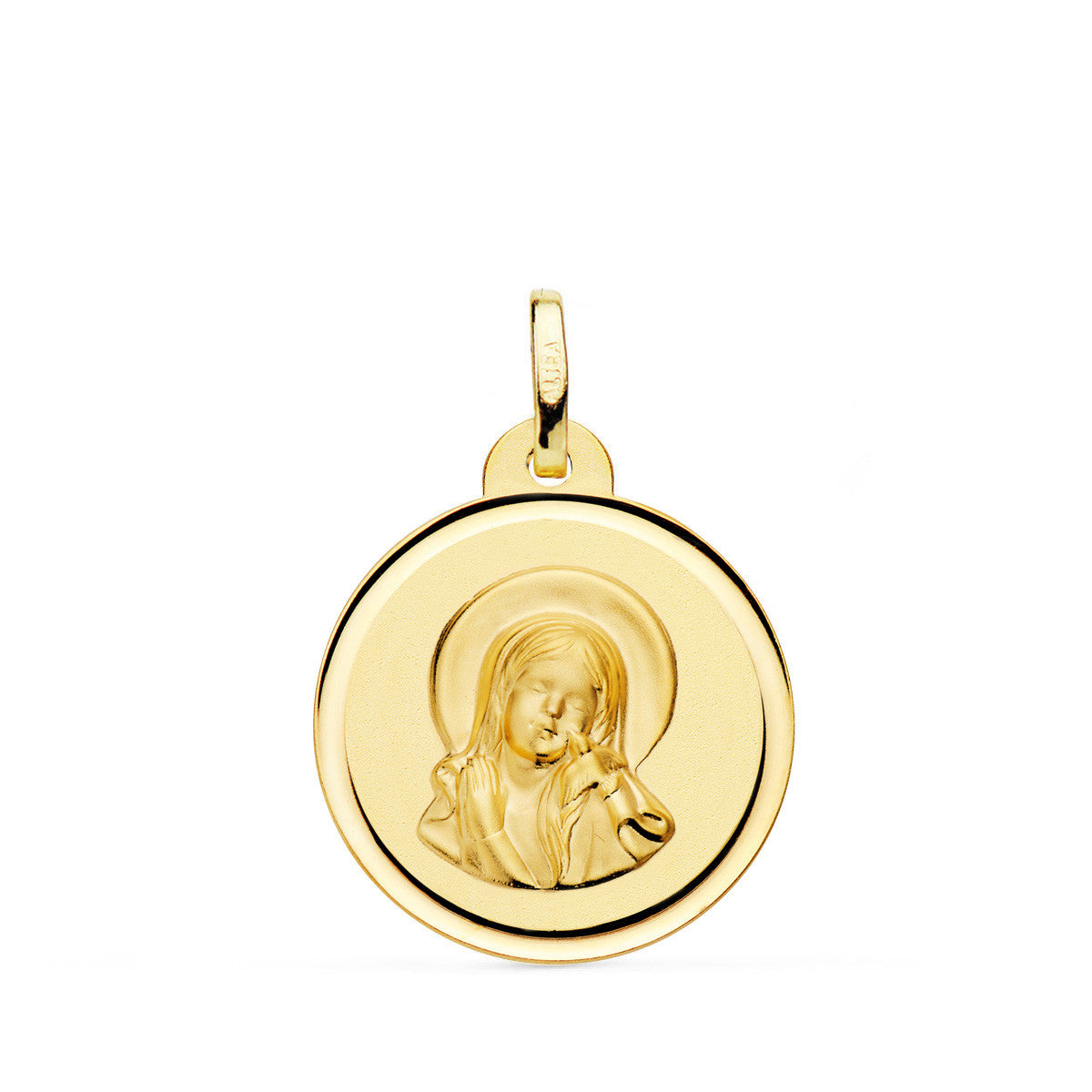 Médaille Or 18 Carats 750 Jaune Vierge Marie Jeune 2cm - Chaîne et Gravure Offerte